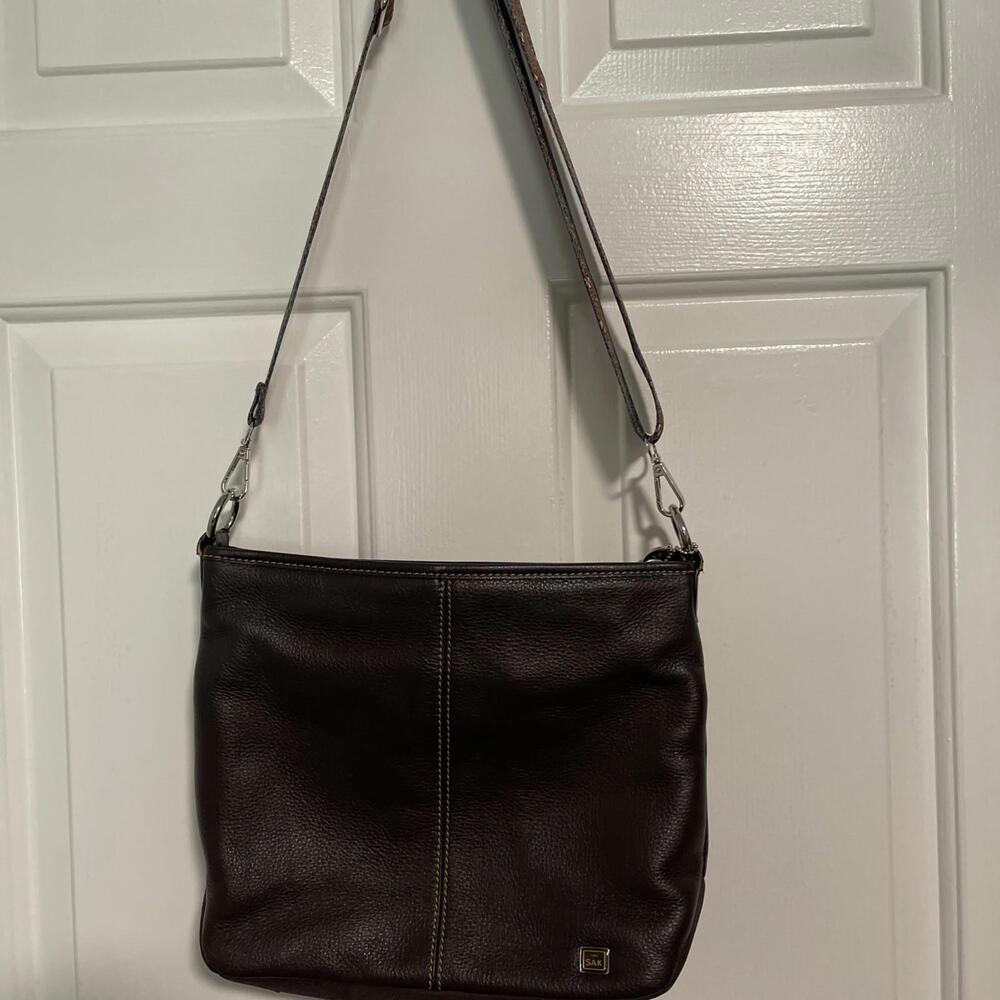 The Sak Brown Pebbled Leather Y2K Med Shoulder/ Crossbody Bag Adjustable Strap